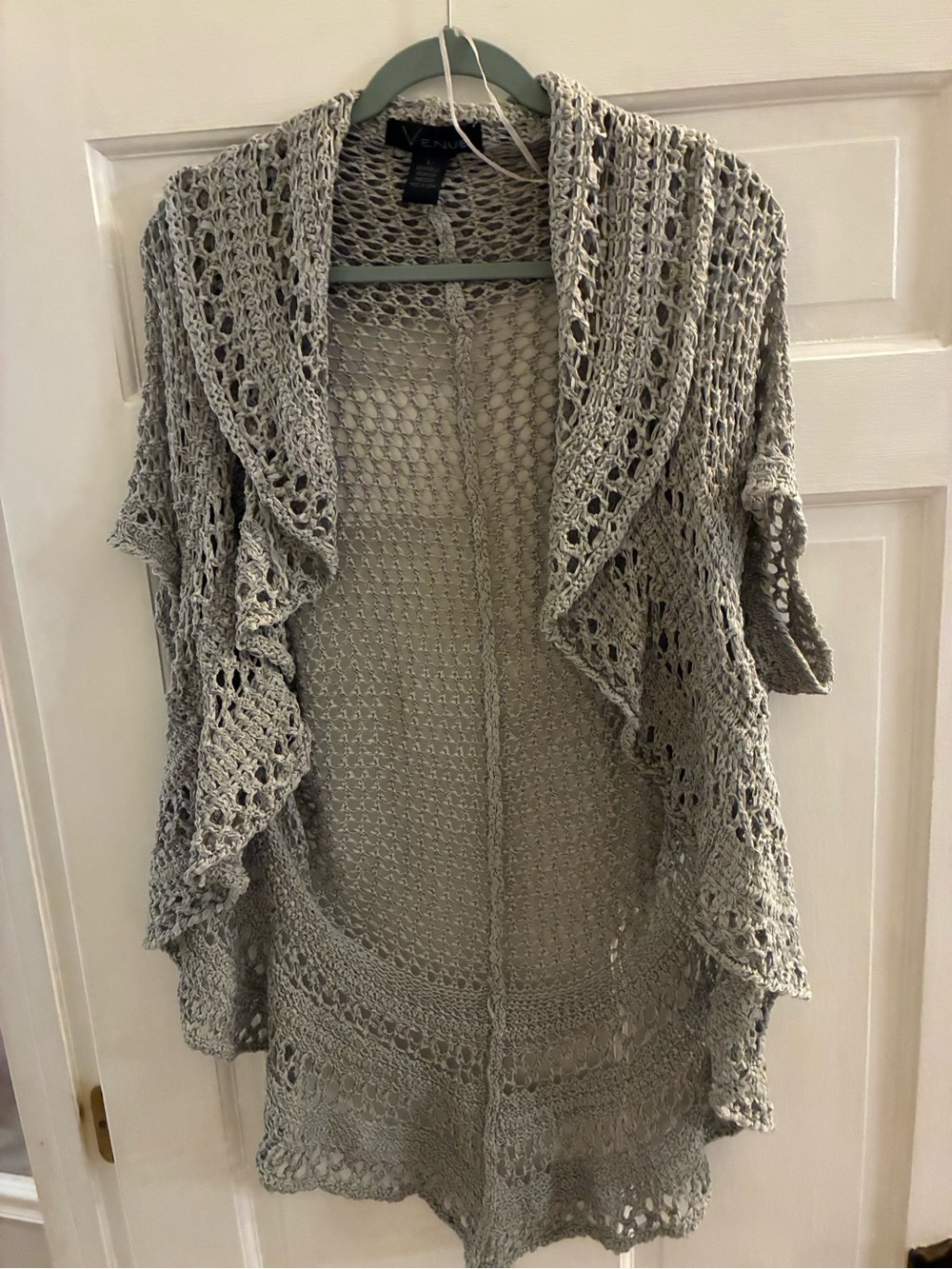 Venue Brand Open Front Crochet Cardigan Sweater - Light Gray Size Large